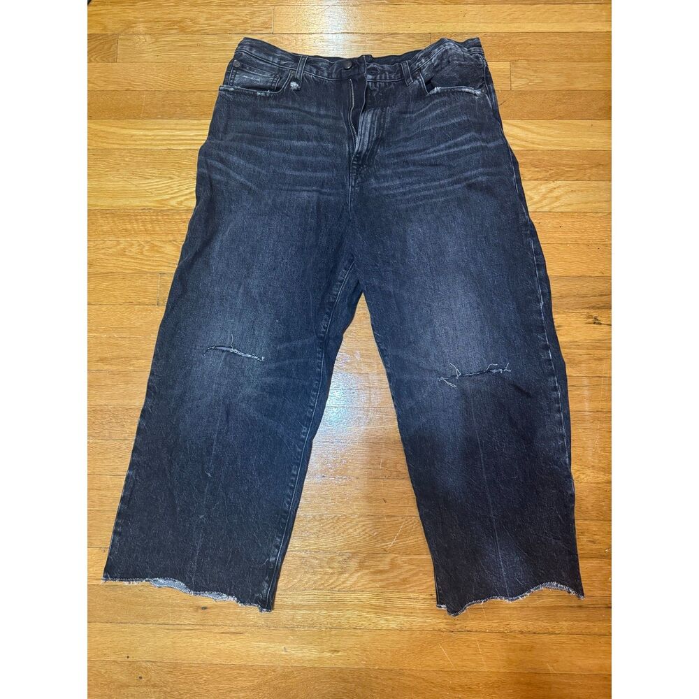 R13 Ankled D'Arcy Jean Womens 30 Everit Black Wide Leg Raw Hem Made in Italy